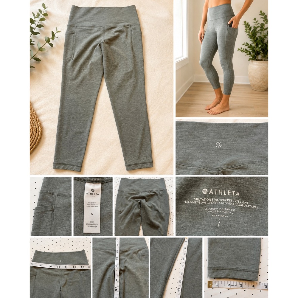Athleta Salutation Stash Pocket II 7/8 Leggings Womens Small Gray Yoga Pants S